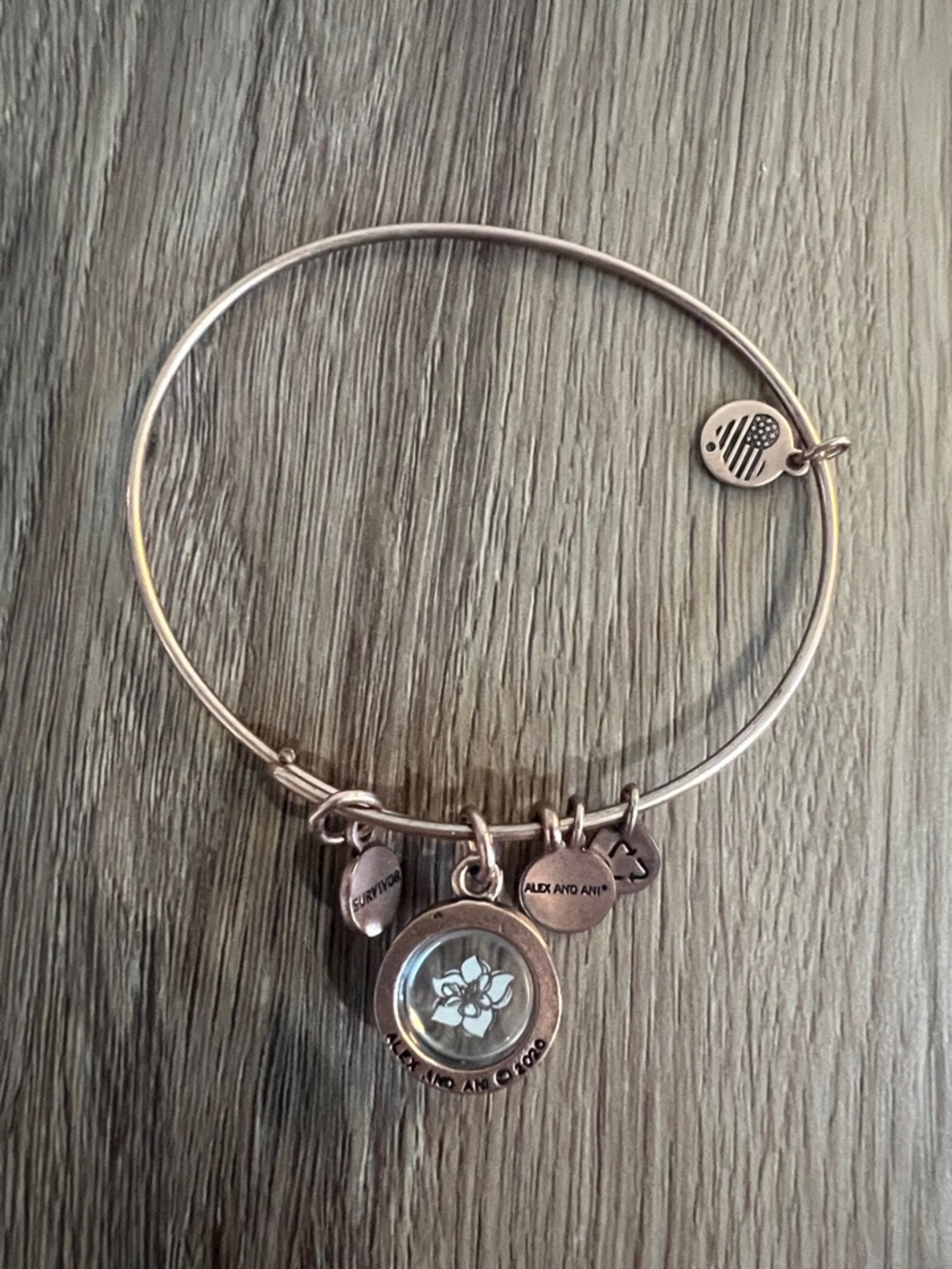 Alex and Ani Silver Floral Locket Charm Bangle Survivor Bracelet
